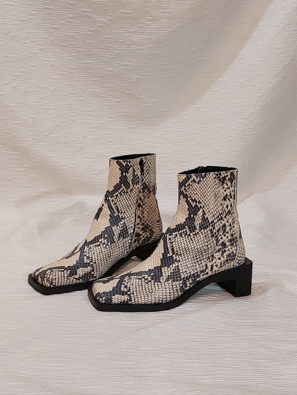 Zara Square Toe Block Heel Leather Snake-Print Ankle Boots Size 7/38 - Picture 4 of 8